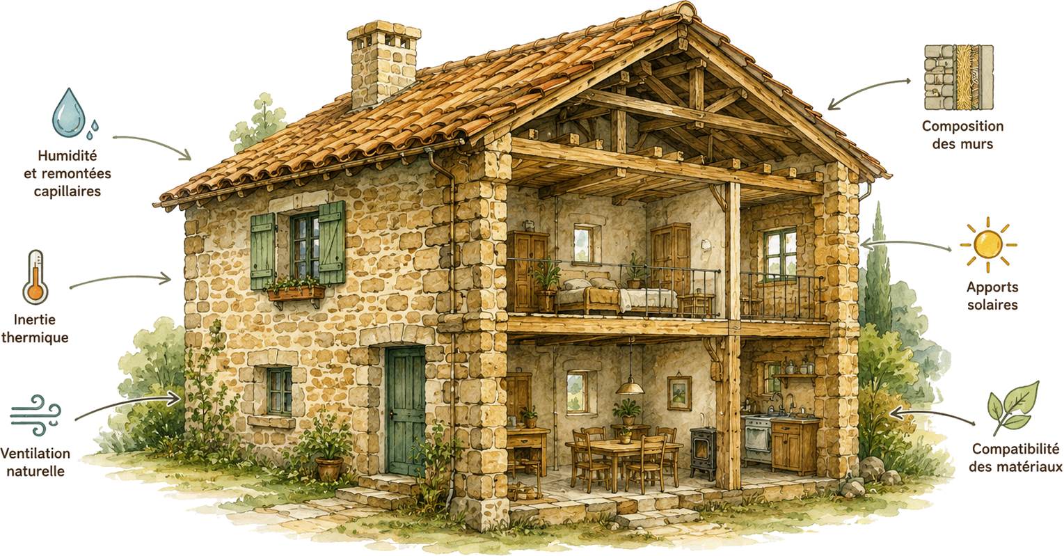 Maison en coupe dans son terrain.